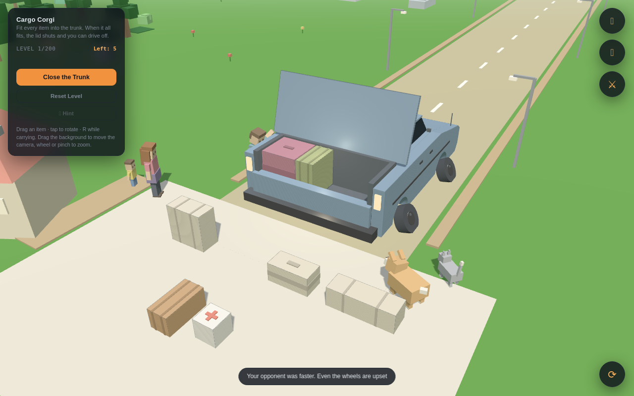 The loser's car with its wheels fallen off
